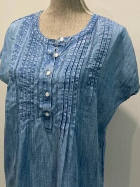 J Jill Denim Short Sleeve Relax fit top medium fit - Picture 3 of 10